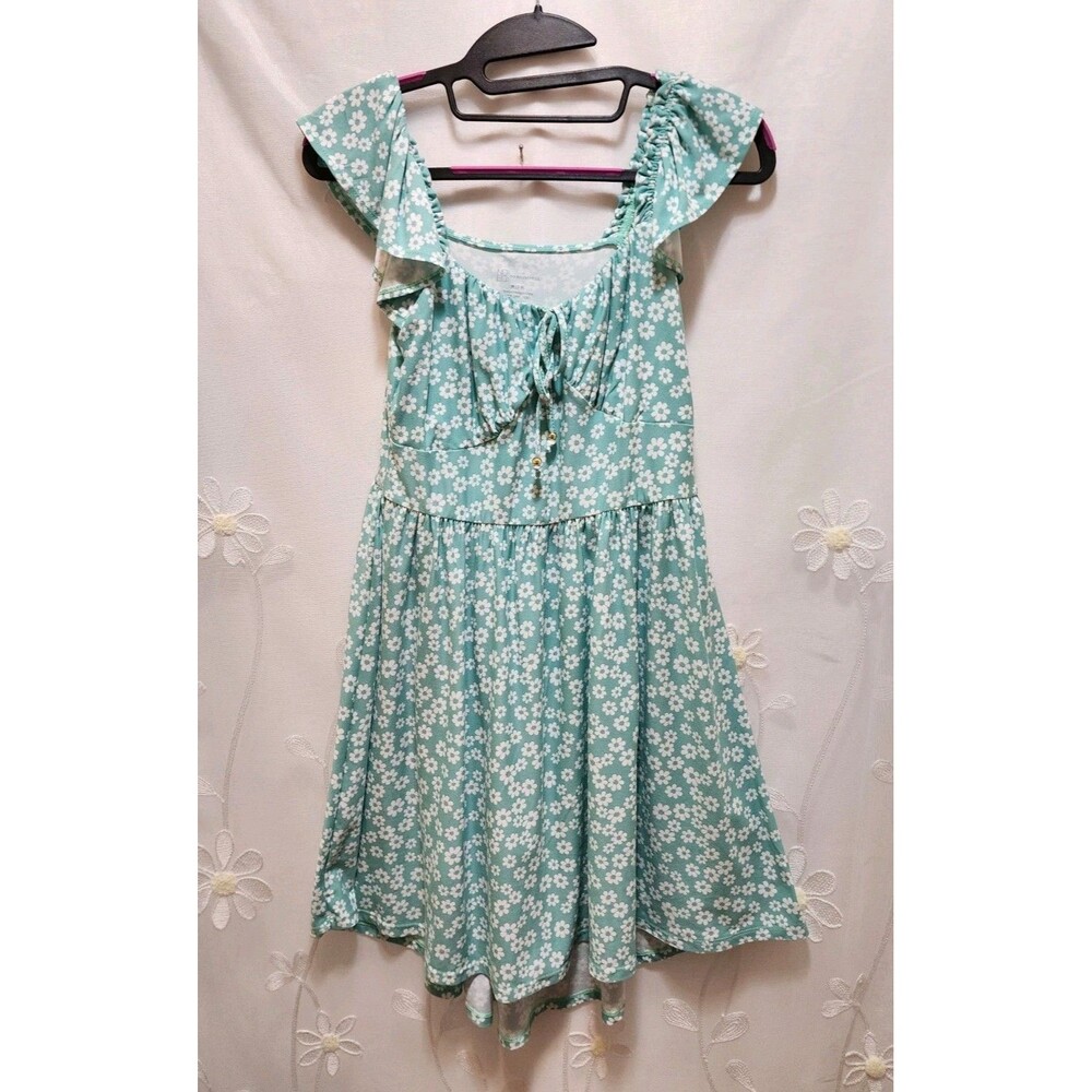 No Boundaries Girls Medium 7-9 Mint Green Dress Babydoll Floral Cottage Prairie